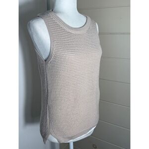 Unbranded Sweater Vest Small Beige Chunky Waffle Knit Sleeveless Tank
